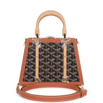 Goyard Saigon Mini Trunk Bag Black and Brown Goyardine Gold Hardware