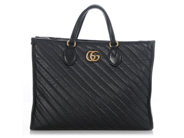 Gucci Black Matelassé Diagonal CS Marmont Tote