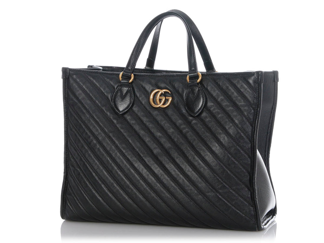 Gucci Black Matelassé Diagonal CS Marmont Tote