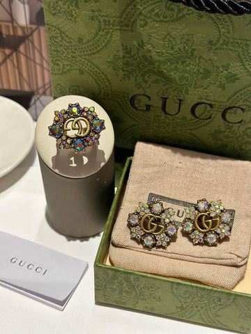 VS Crystal Colorful Rhinestone Inlaid Flower Series Earring Ring EHC20