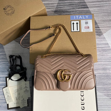 ?443496 VS Marmont medium matelassé shoulder bag Nude pink leather gold hardware