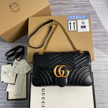 ?443496 VS Marmont medium matelassé shoulder bag black leather gold hardware