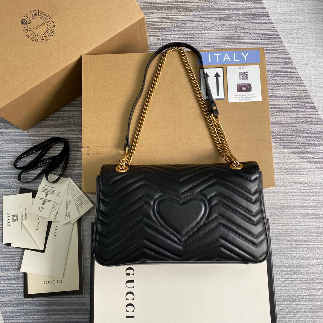 ?443496 VS Marmont medium matelassé shoulder bag black leather gold hardware