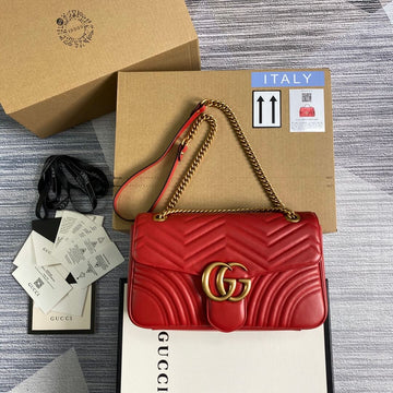 ?443496 VS Marmont medium matelassé shoulder bag RED leather gold hardware