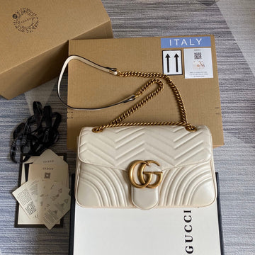 ?443496 VS Marmont medium matelassé shoulder bag white leather gold hardware