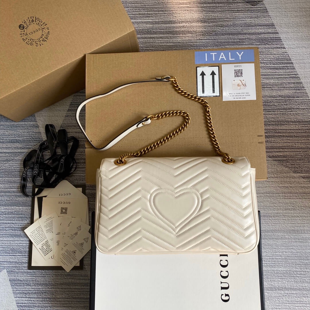 ?443496 VS Marmont medium matelassé shoulder bag white leather gold hardware