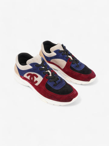 Chanel CC Logo Sneakers Maroon  / Black / Beige Suede EU 41 UK 8.5
