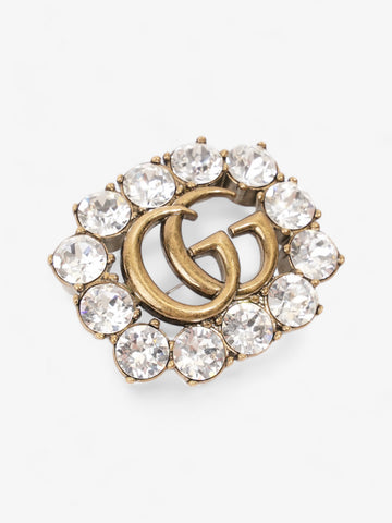 Gucci Crystal Double G Brooch Aged Gold Base Metal