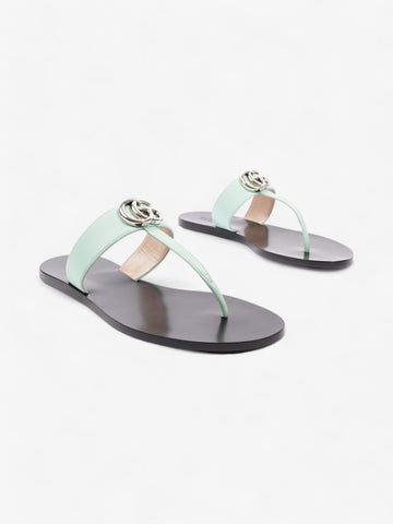 Gucci CS Marmont Thong Sandals Turquoise  / Black Calfskin Leather EU 39.5 UK 6.5