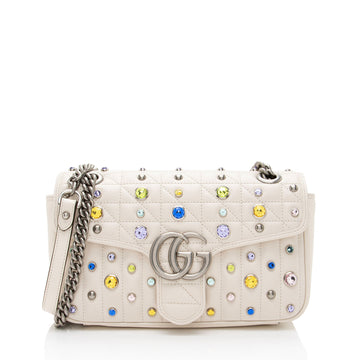 Gucci Crystal Embellished Matelasse GG Marmont Small Flap Bag (SHF-3tbySh)