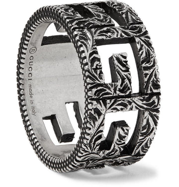 GUCCI ENGRAVED BURNISHED STERLING SILVER RING