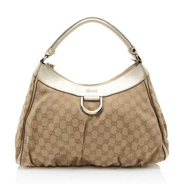 Gucci GG Canvas Metallic Leather D Ring Medium Hobo (SHF-hGJsEO)