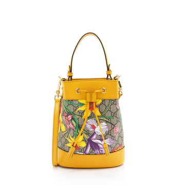 Gucci GG Supreme Flora Ophidia Small Bucket Bag (SHF-xrAn0H)