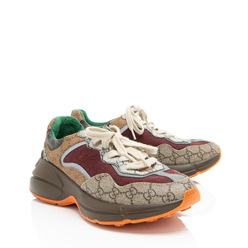Gucci GG Supreme Mixed Fabric Rhyton Sneakers - Size 9 / 39