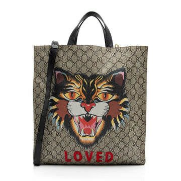 Gucci GG Supreme Soft Angry Cat Vertical Courrier Tote (SHF-BjgJPe)
