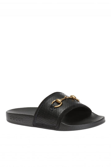 GUCCI Perforated Leather Horsebit Slides