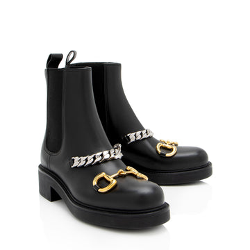 Gucci Leather Horsebit Chain Ankle Boots - Size 7 / 37