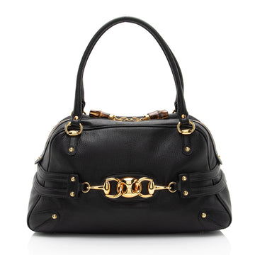 Gucci Leather Bamboo Horsebit Wave Satchel (SHF-Ka9DSr)