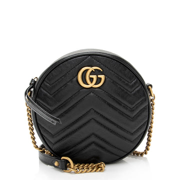 Gucci Matelasse Leather GG Marmont Round Mini Shoulder Bag (SHF-CQiiVS)