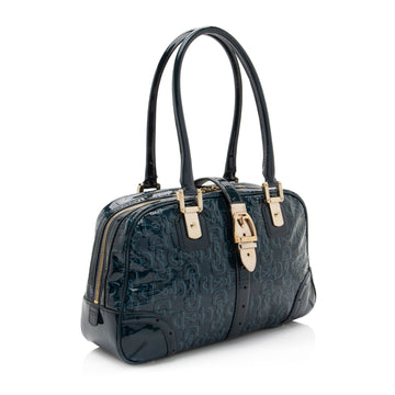 Gucci EmboVSed Horsebit Patent Leather Satchel