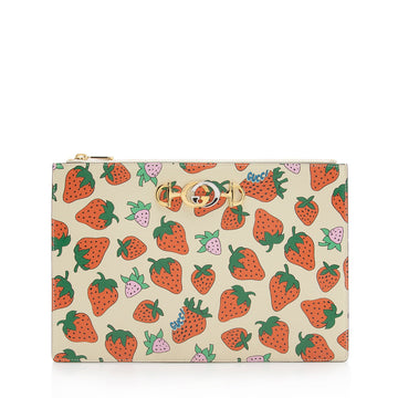 Gucci Printed Leather Strawberry Zumi Pouch (SHF-22217)