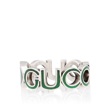 Gucci Sterling Silver Enamel Gucci Ring - Size 8 3/4