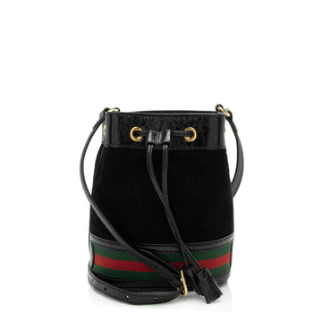 Gucci Suede Patent Leather Ophidia Mini Bucket Bag (SHF-2h2Hru)