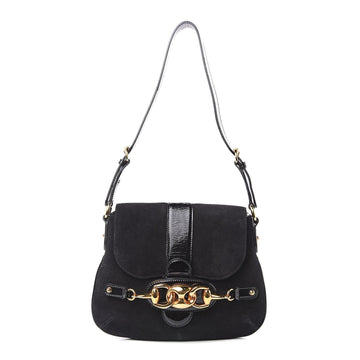 GUCCI Suede Wave Flap Bag Black