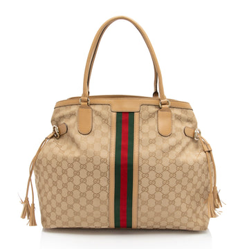 Gucci Vintage GG Canvas Web Tassel Tote (SHF-S7CL5b)