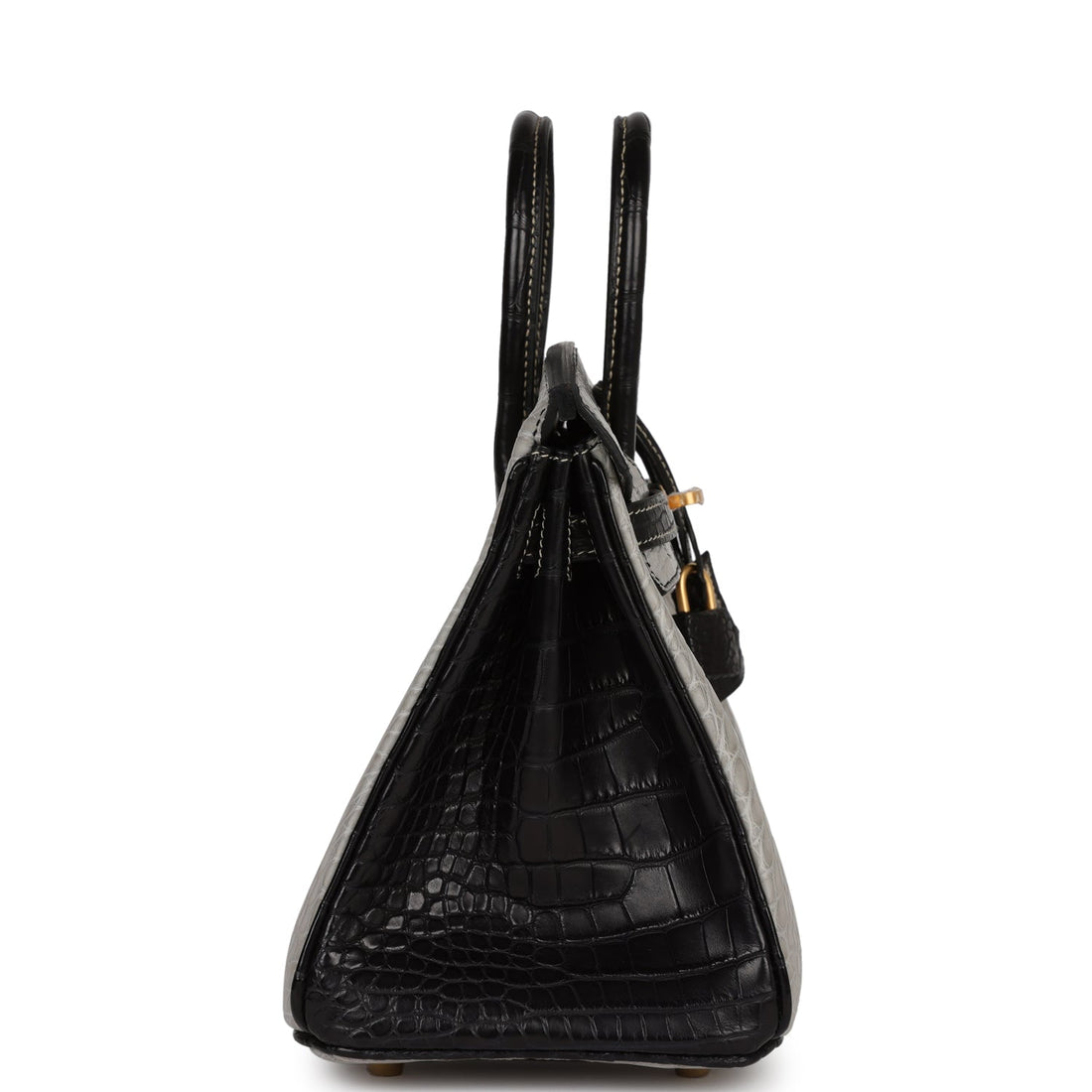 Hermes Special Order (HSS) Birkin 25 Gris Perle and Black Matte Alligator Mississippienis Brushed Gold Hardware