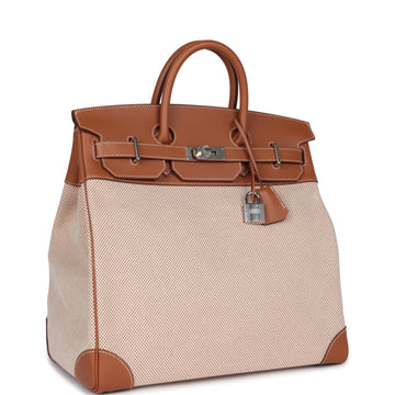 Hermes Birkin HAC 40 Gold Evercolor and Ecru Toile Palladium Hardware