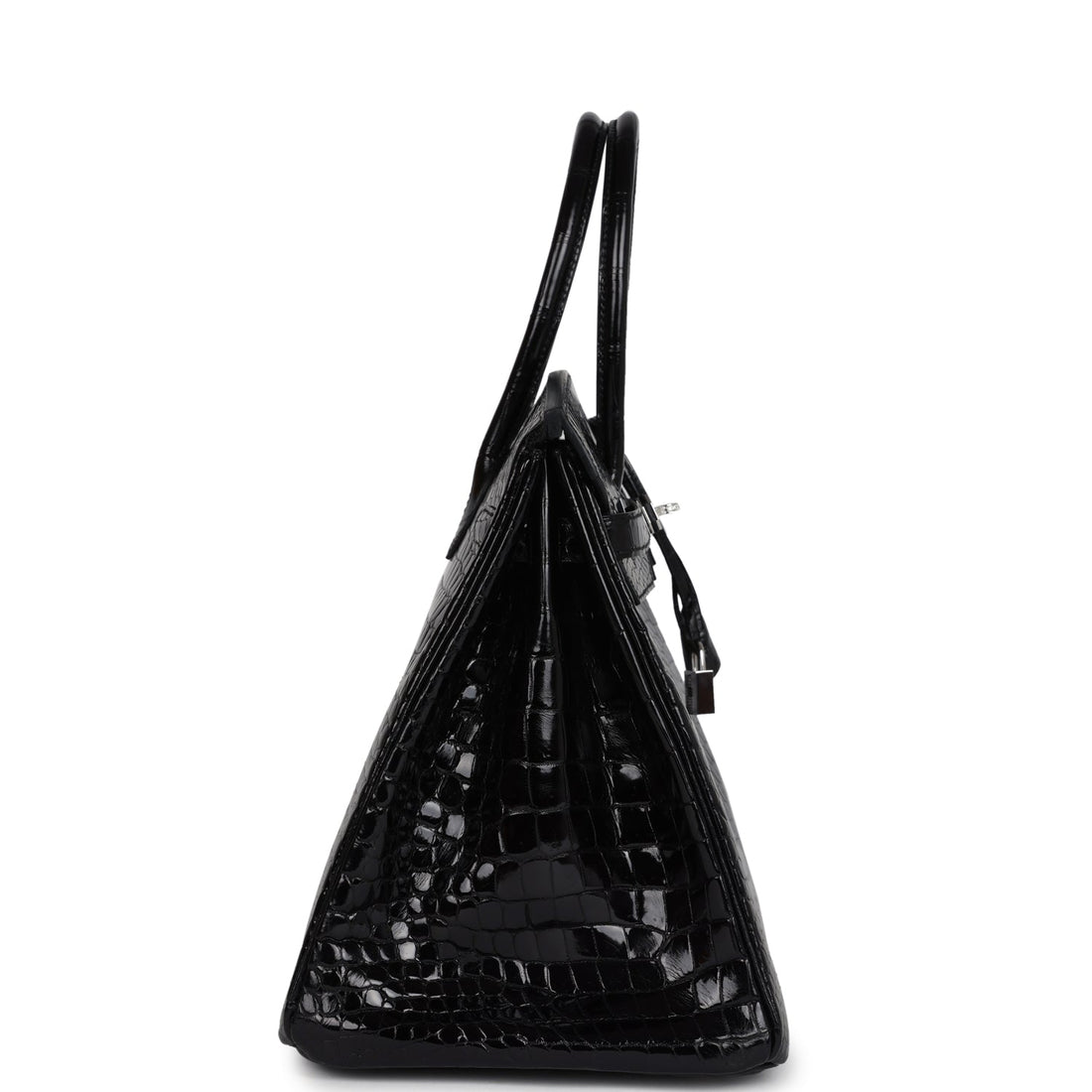 Hermes Birkin 35 Black Shiny Porosus Crocodile 18K White Gold Diamond Hardware