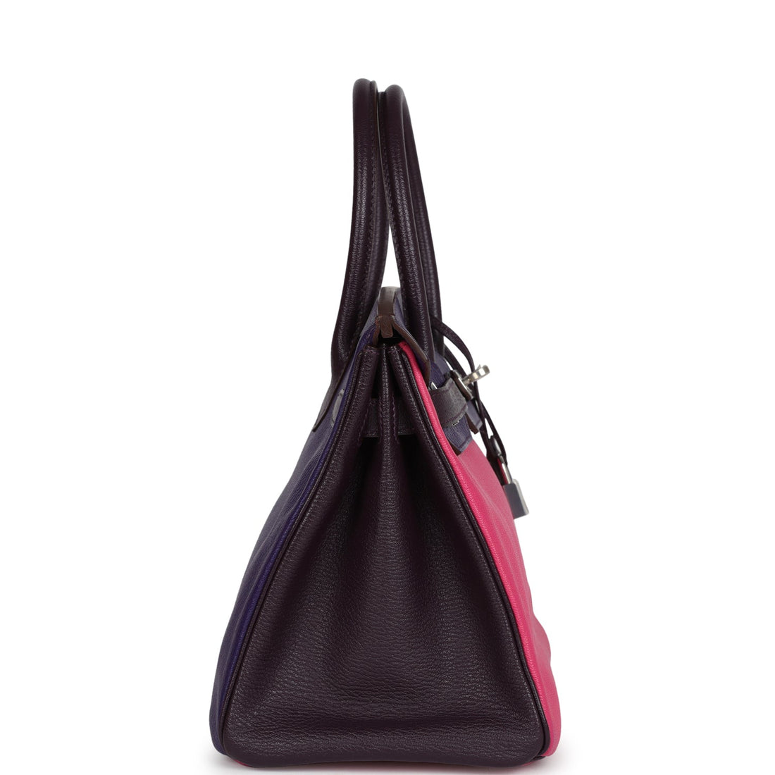 Hermes Special Order (HSS) Birkin 30 Tri-color Raisin, Ultraviolet and Rose Shocking Chevre Palladium Hardware