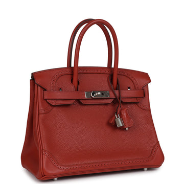 Hermes Birkin 30 Ghillies Brique Clemence and Evercolor Palladium Hardware