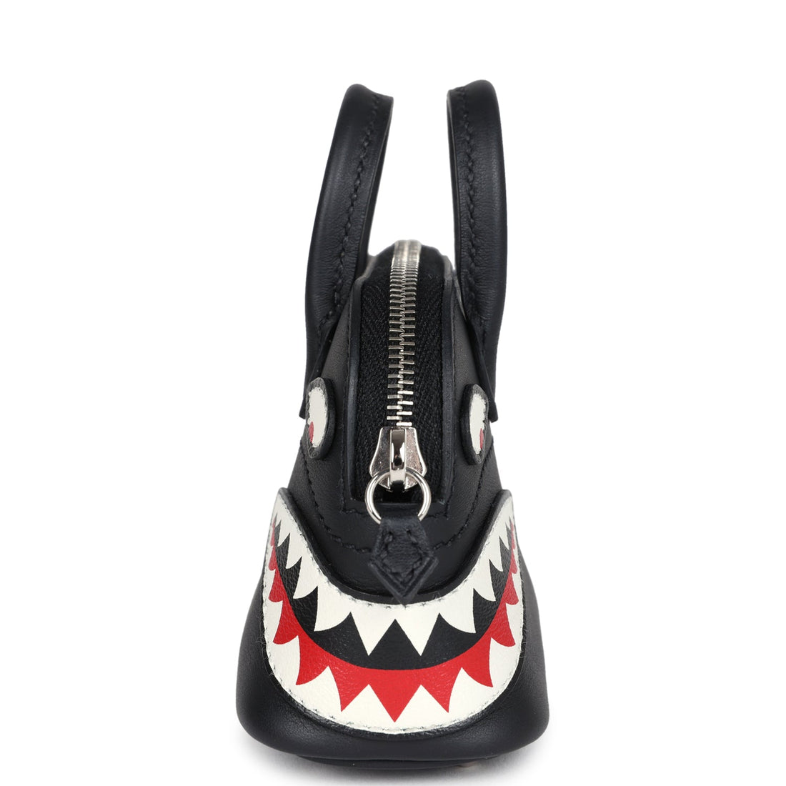 Hermes Mini Bolide Shark Bag Charm Black and White Swift Palladium Hardware