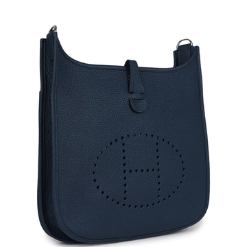 Hermes Evelyne III PM Bleu De Prusse Clemence Palladium Hardware
