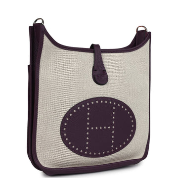 Hermes Evelyne III PM Cassis Clemence and Ecru Toile H Palladium Hardware