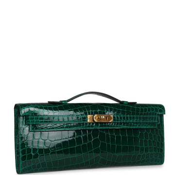 Hermes Kelly Cut Emerald Shiny Niloticus Crocodile Gold Hardware