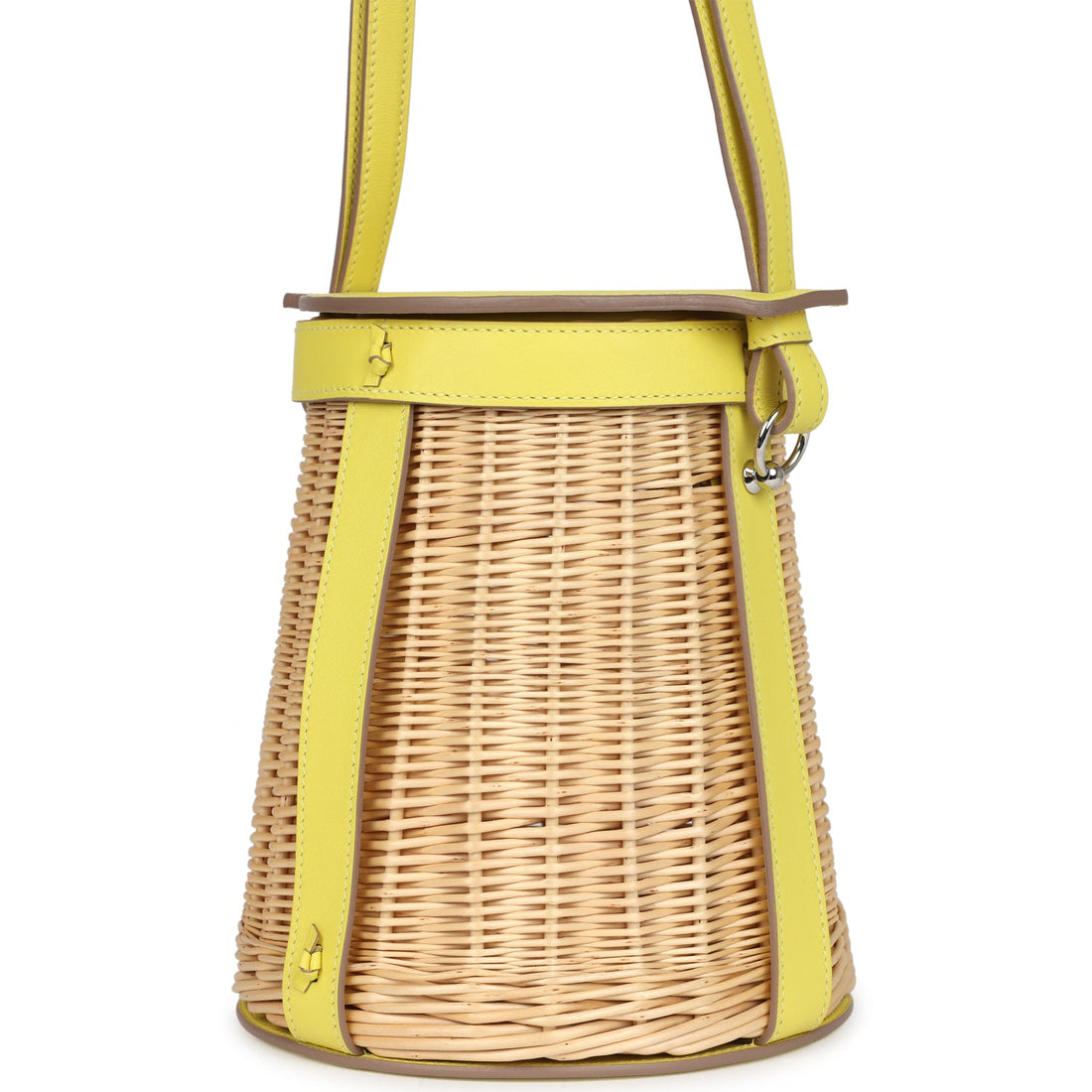 Hermes Farming Picnic Bag Lime Swift and Naturel Osier Wicker Palladium Hardware