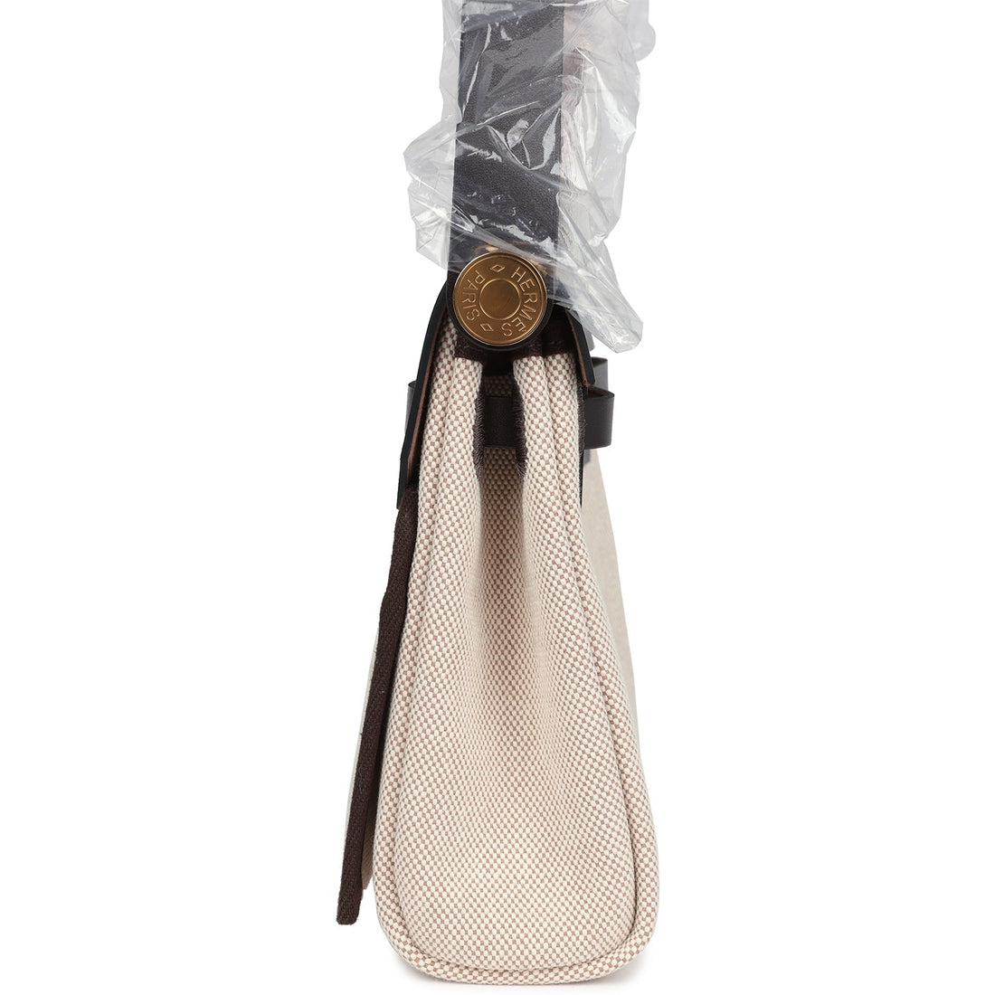 Hermes Herbag Zip 20 Mini Ecru and Beige Toile H Canvas and Ebene Vache Hunter Gold Hardware