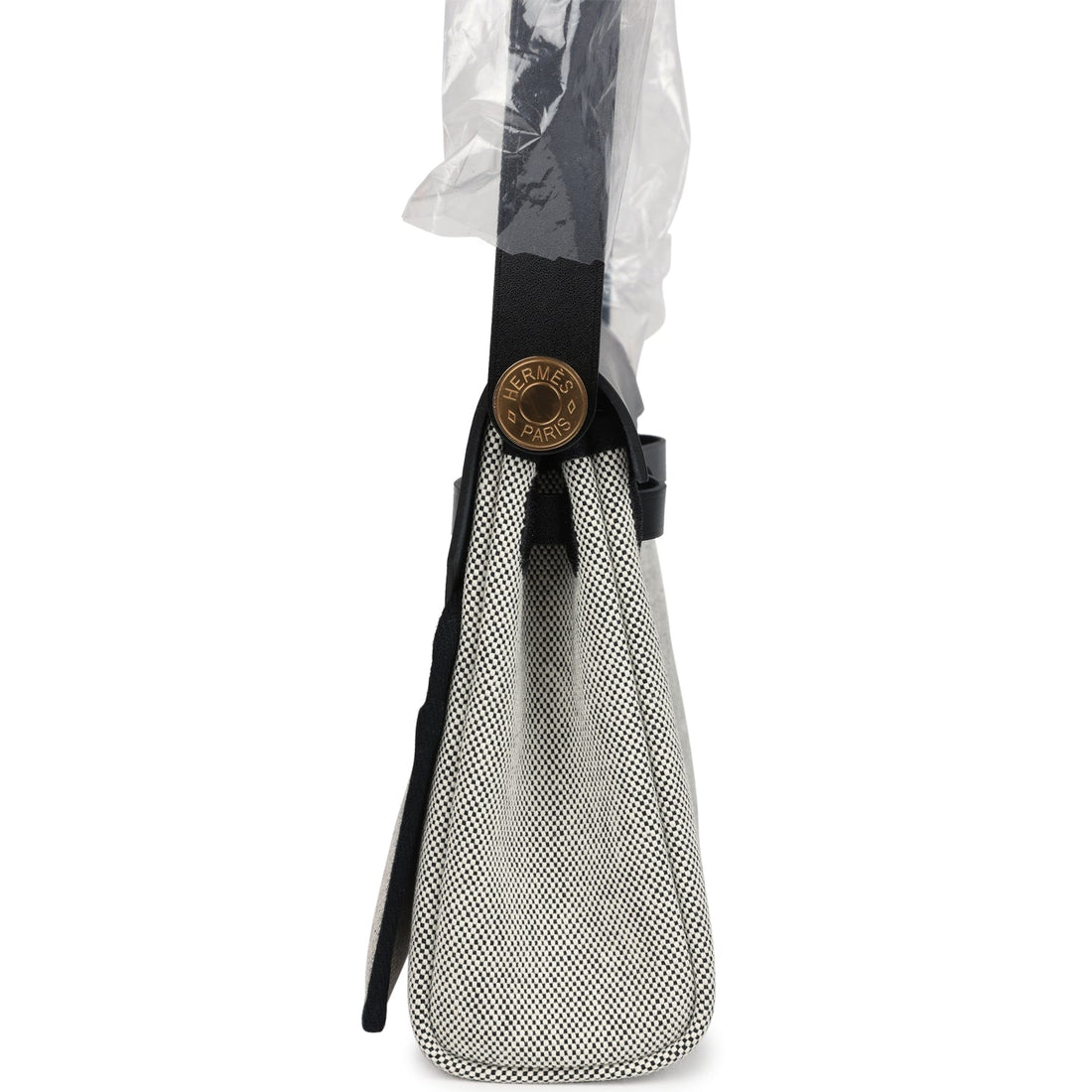 Hermes Herbag Zip 20 Mini Ecru and Black Toile H Canvas and Black Vache Hunter Gold Hardware