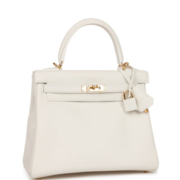 Hermes Kelly Retourne 25 White Swift Gold Hardware