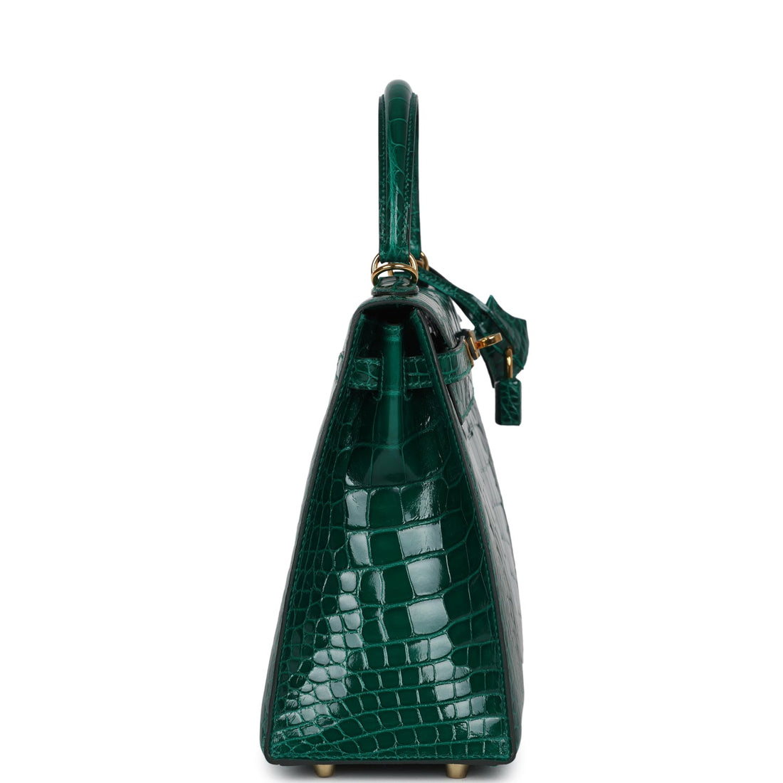 New Hermes Kelly Sellier 25 Emerald Shiny Alligator Gold Hardware