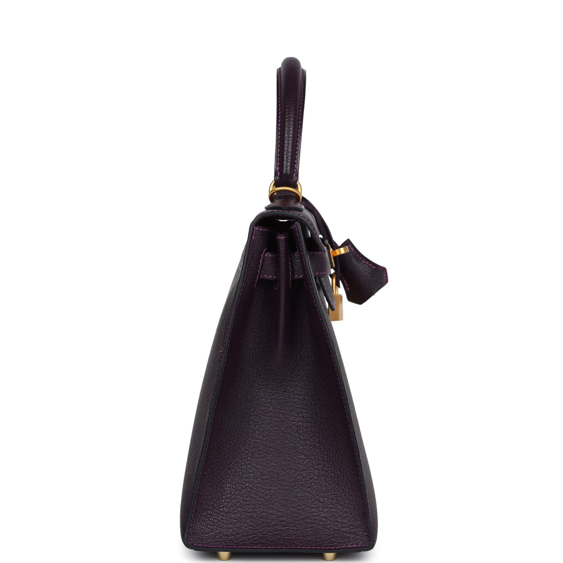New Hermes Special Order (HSS) Kelly Sellier 28 Raisin Verso Chevre Brushed Gold Hardware