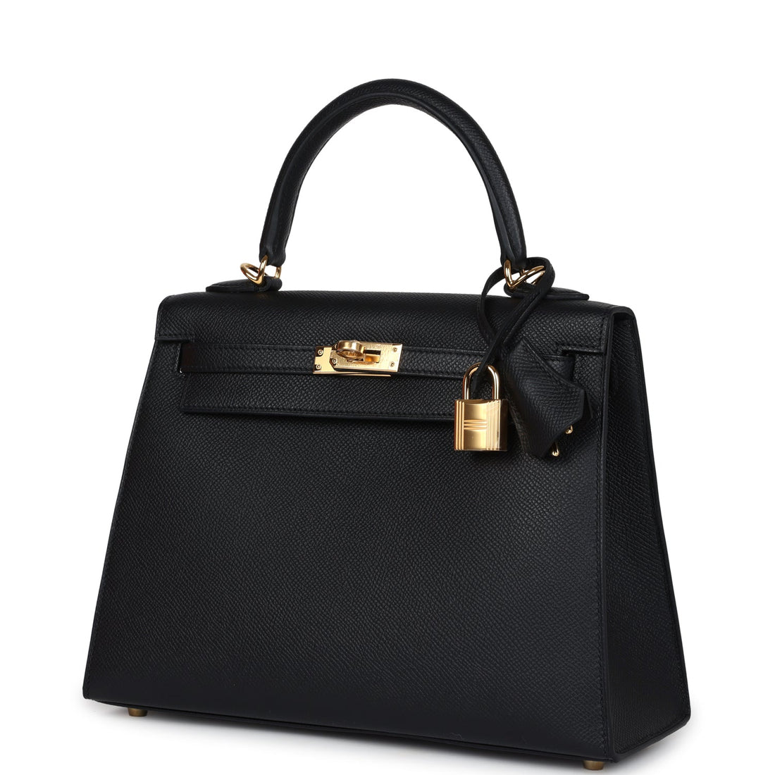 Hermes Kelly Sellier 25 Black Epsom Gold Hardware