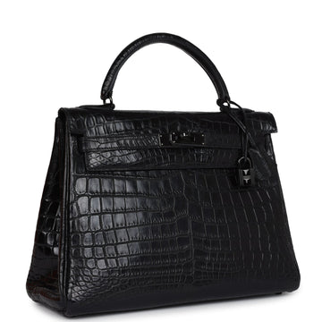 New Hermes Kelly Retourne 32 SO Black Matte Niloticus Crocodile Black Hardware