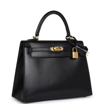 New Hermes Kelly Sellier 25 Black Box Gold Hardware