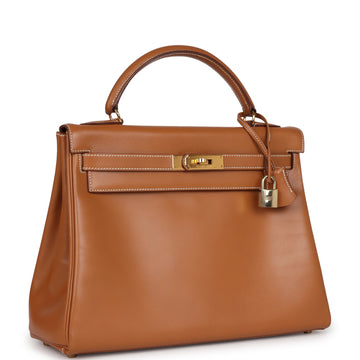 Vintage Hermes Kelly Retourne 32 Naturel Sable Chamonix Gold Hardware