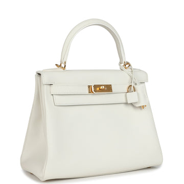 Hermes Kelly Retourne 28 White Evercolor Gold Hardware