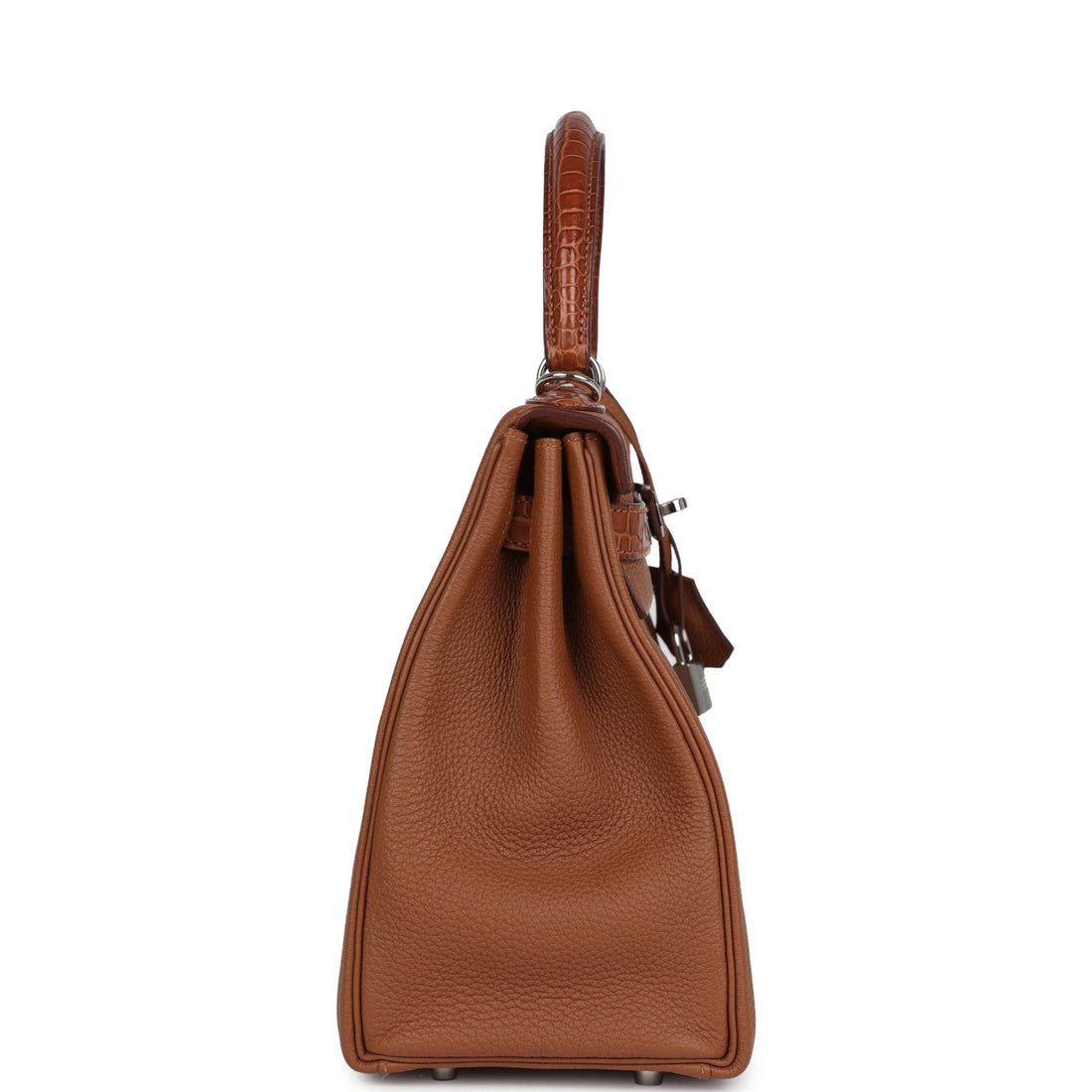 Hermes Kelly Retourne 28 Gold Togo and Matte Prososus Crocodile Touch Palladium Hardware